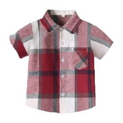 YLSDY Baby Boy's Plaid Splice T-Shirts Short Sleeve Shirt Lapel Shirts Turn Down Collar Button Up T-Shirts Comfy Kids Tops Clothing Cartoon Set for Toddler Little Boys Red 5Years